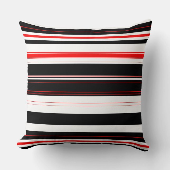 Red white and Black Stripes  Throw Pillow (Front)