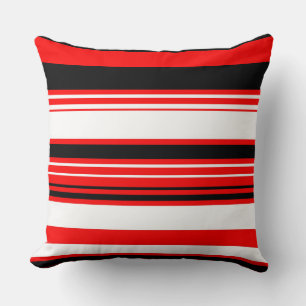 Red white and Black Stripes Throw Pillow