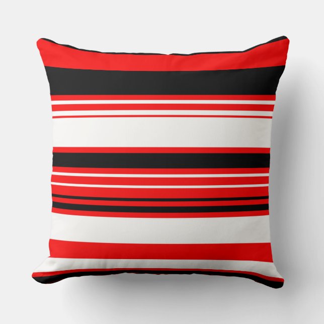 Red white and Black Stripes  Throw Pillow (Front)