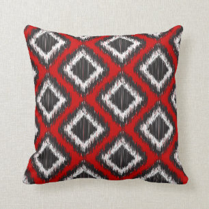 Red, White and Black Tribal Ikat Throw Pillow
