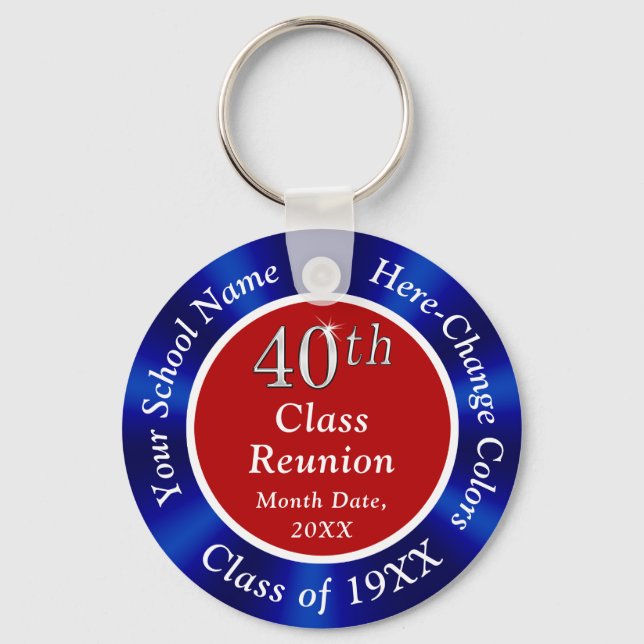 Red White and Blue 40 year Class Reunion Themes Keychain (Front)