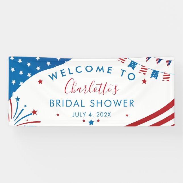 Red White and Blue 4th July Welcome Bridal Shower Banner (Horizontal)
