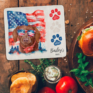 Red White and Blue 4th of July Brown Dachshund Dog Cutting Board