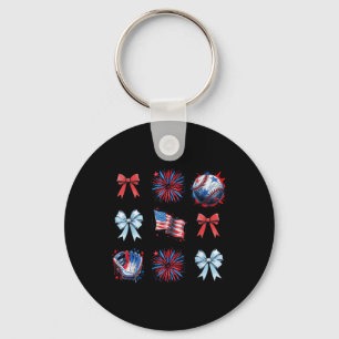 Red White And Blue 4th Of July Coquette Baseball B Keychain