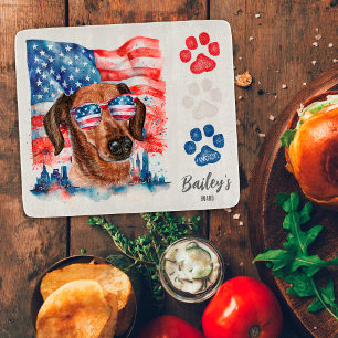 Red White and Blue 4th of July Cute Dachshund Dog Cutting Board