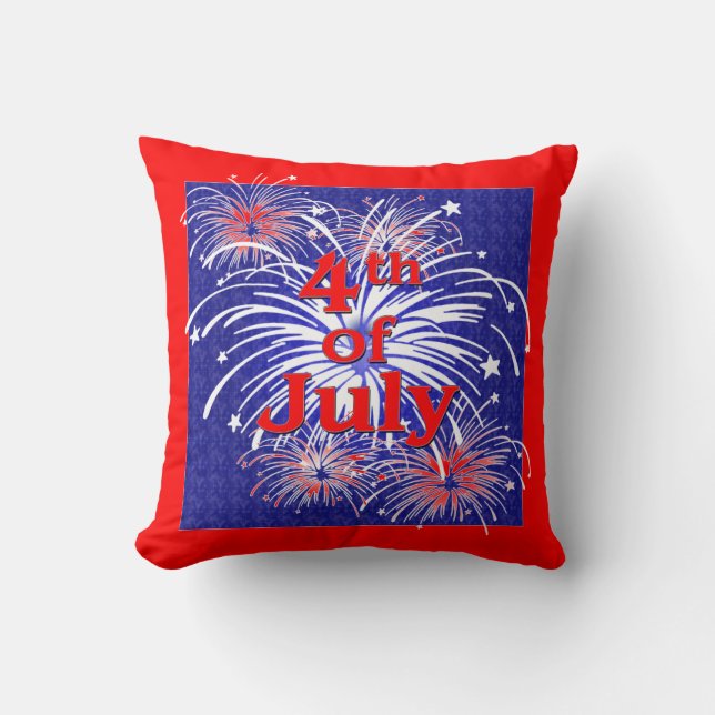Red, White and Blue 4th of July Fireworks Throw Pillow (Front)