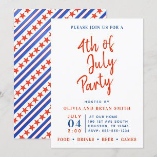 Red White and Blue 4th of July Party Invitation