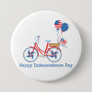 Red White and Blue 4th of July Whimsical Bicycle 3 Inch Round Button