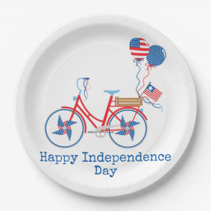 Red White and Blue 4th of July Whimsical Bicycle  Paper Plate