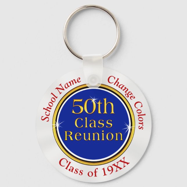 Red White and Blue 50 year Class Reunion Souvenirs Keychain (Front)