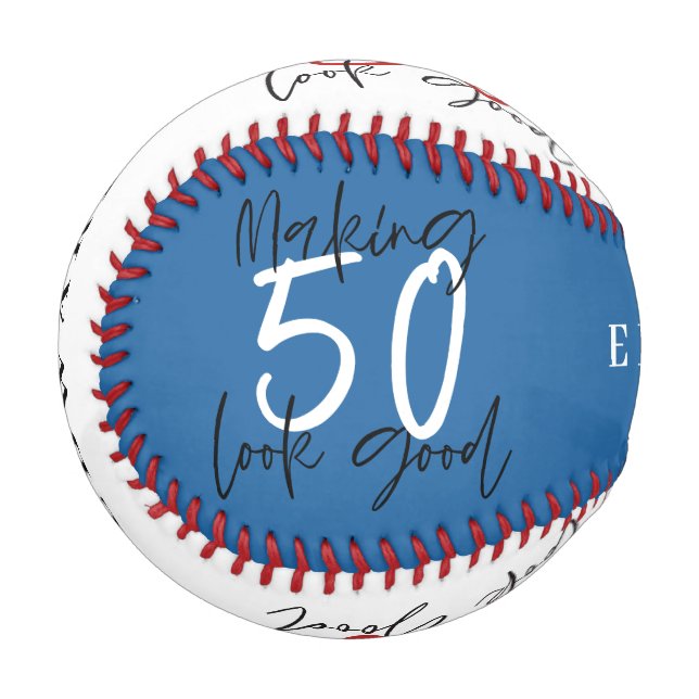 red, white and blue 50th birthday modern chic baseball (Front Left)