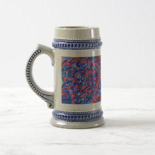red white and blue abstract art beer stein