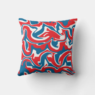 Red white and blue abstract pattern throw pillow