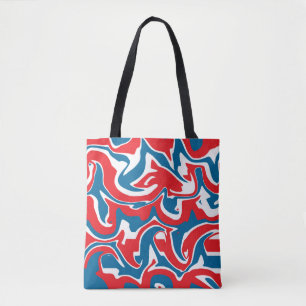 Red white and blue abstract pattern       tote bag