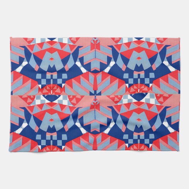 red white and blue abstract print #1 kitchen towel (Horizontal)