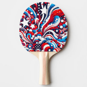 Red, White and Blue Abstract US Flag Patriotic  Ping Pong Paddle