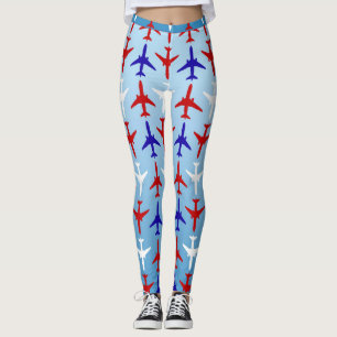 Red White and Blue Airplane Pattern Leggings