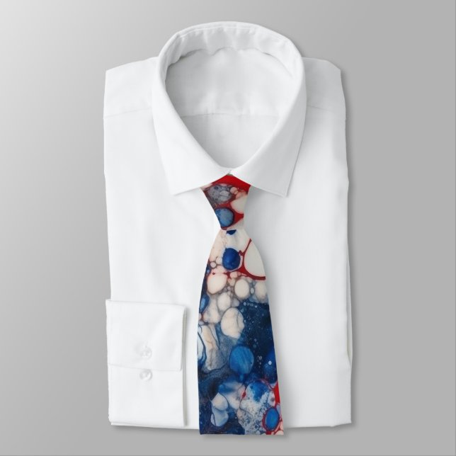 Red White and Blue Alcohol Ink USA  Flag Colours Tie (Tied)