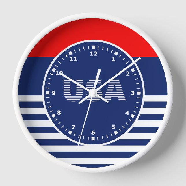 Red, White, and Blue American Colours Design Clock (Front)
