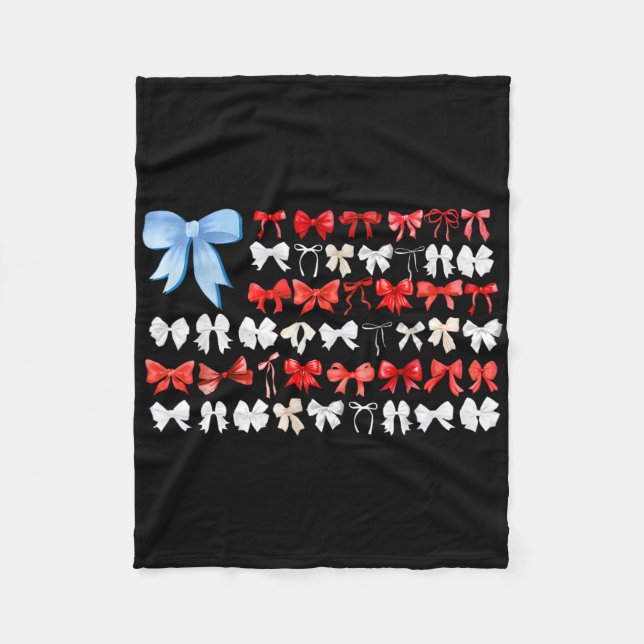 Red White And Blue American Coquette Bows Funny 4t Fleece Blanket (Front)
