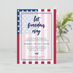 Red White and Blue American Flag 4th of July Invitation