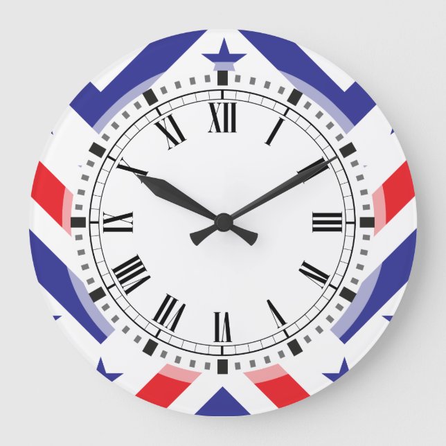 Red White and Blue American July 4 Party Large Clock (Front)