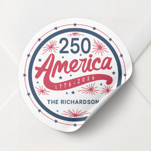 Red White and Blue America's 250th Anniversary Classic Round Sticker