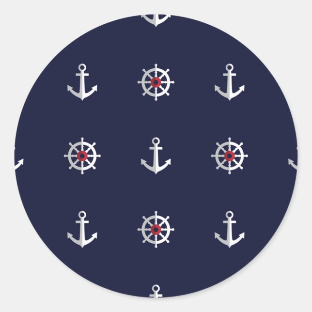 Red White And Blue Anchor Pattern Classic Round Sticker (Front)