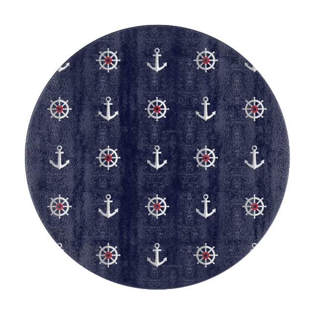 Red White And Blue Anchor Pattern Cutting Board (Front)