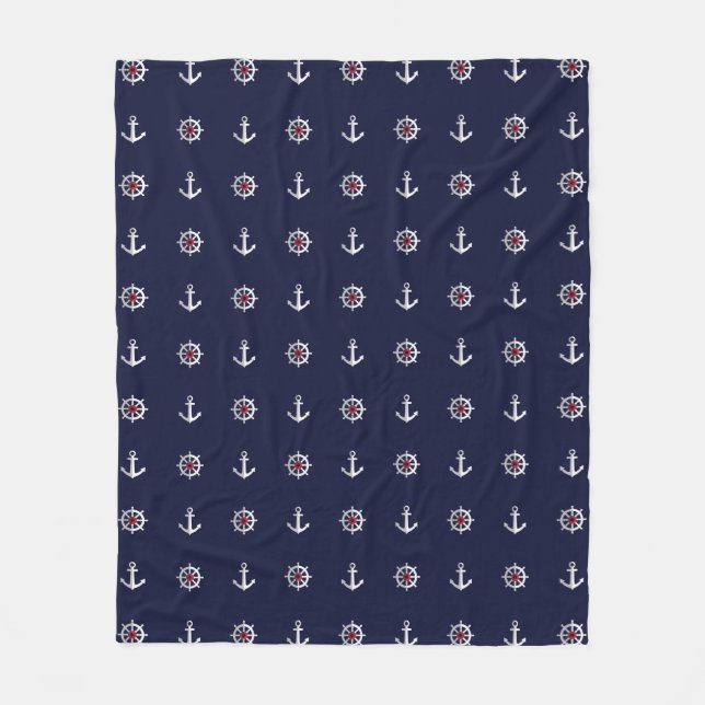 Red White And Blue Anchor Pattern Fleece Blanket (Front)