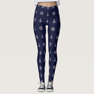 Red White And Blue Anchor Pattern Leggings