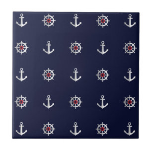 Red White And Blue Anchor Pattern Tile