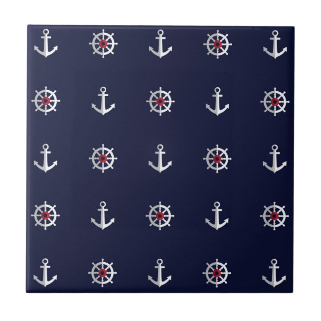 Red White And Blue Anchor Pattern Tile (Front)