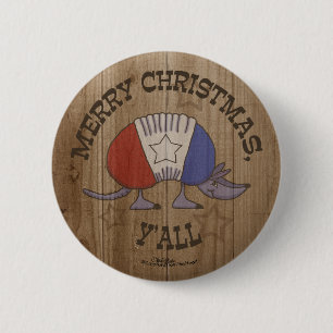 Red, White and Blue Armadillo-Merry Christmas Y'al 2 Inch Round Button