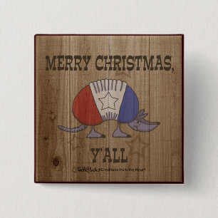 Red, White and Blue Armadillo-Merry Christmas Y'al 2 Inch Square Button