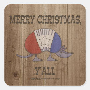 Red, White and Blue Armadillo-Merry Christmas Y'al Square Sticker