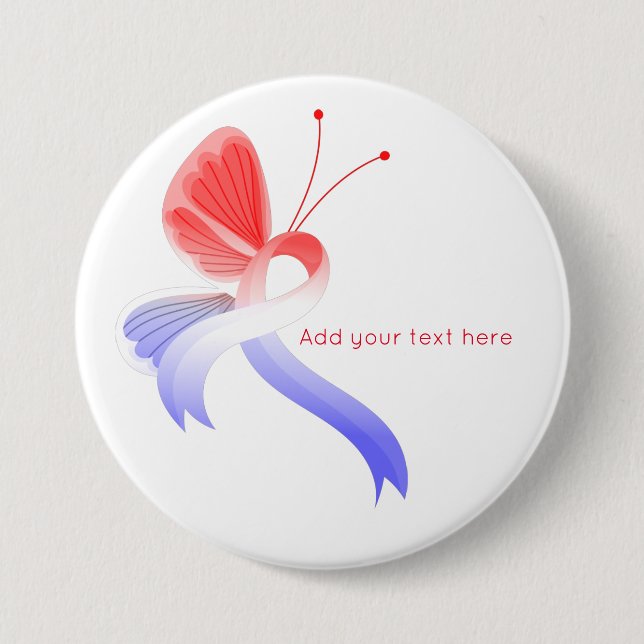 Red, White and Blue Awareness Ribbon Butterfly 3 Inch Round Button (Front)