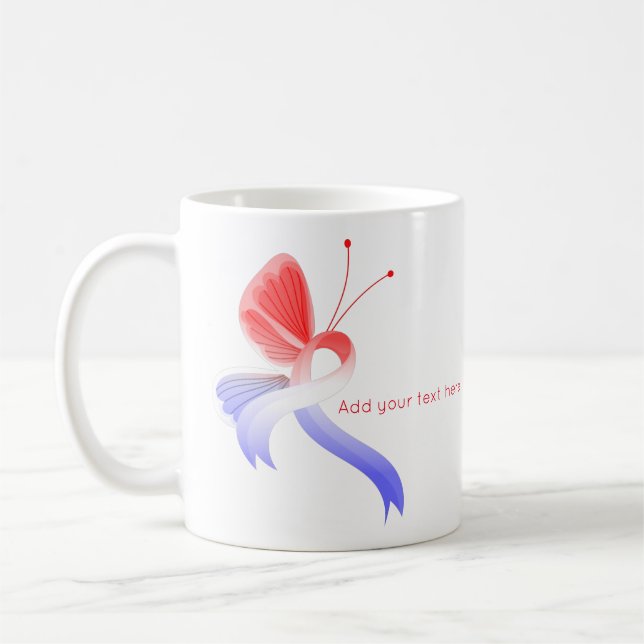 Red, White and Blue Awareness Ribbon Butterfly Coffee Mug (Left)