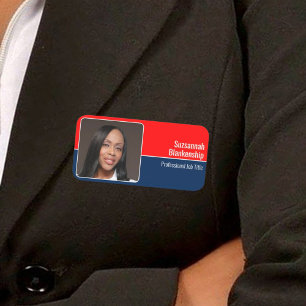 Red White and Blue Background Custom Photo Name Tag