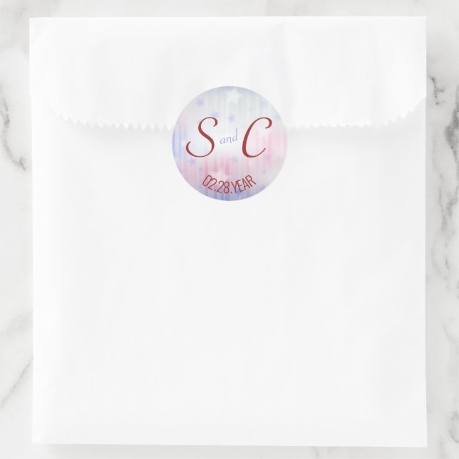 Red White and Blue Background First Initial Classic Round Sticker (Bag)