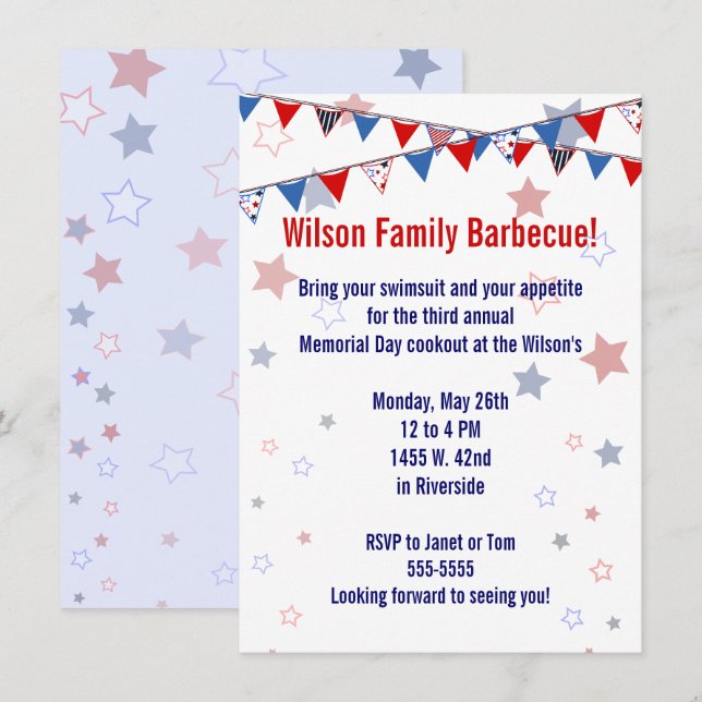 Red White and Blue Banner Invitation (Front/Back)