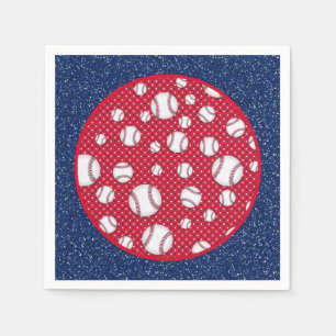 Red White and Blue Baseball Paper Plate Napkin