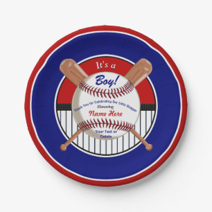 Red, White and Blue Baseball Paper Plates, 2 Sizes Plate