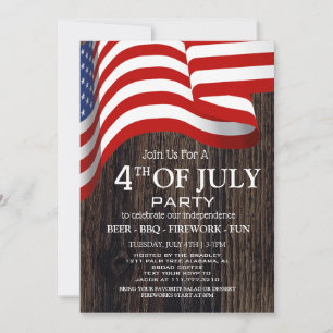 Red White and Blue BBQ Firework 4th of July Party Invitation