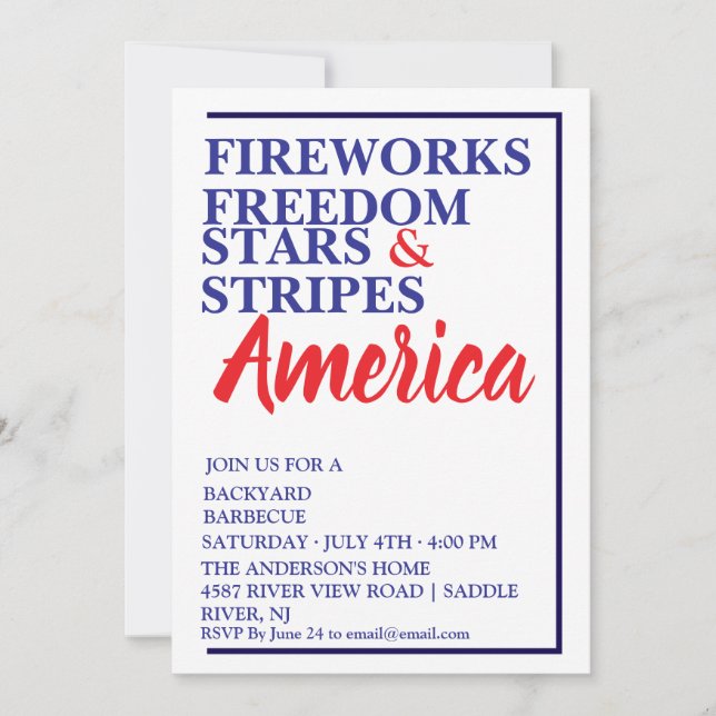 Red White and Blue BBQ Party Invitation (Front)