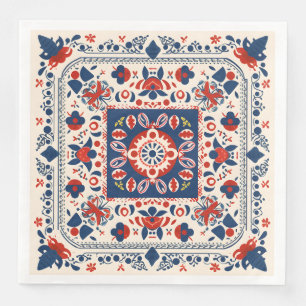 Red white and blue boho chic geometric folk art napkin