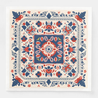Red white and blue boho chic geometric folk art napkin
