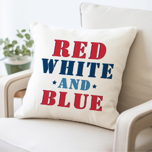 Red White and Blue Bold Patriotic Text Outdoor Pillow
