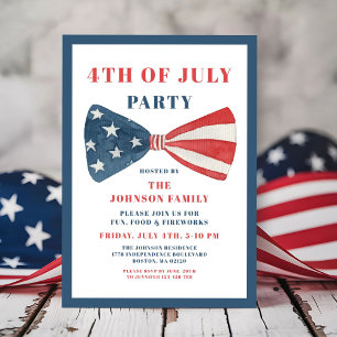 Red, White And Blue Bow 4th Of July Invitation