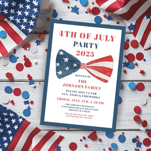 Red, White And Blue Bow 4th Of July Invitation (Red, White And Blue Bow 4th Of July Invitation)